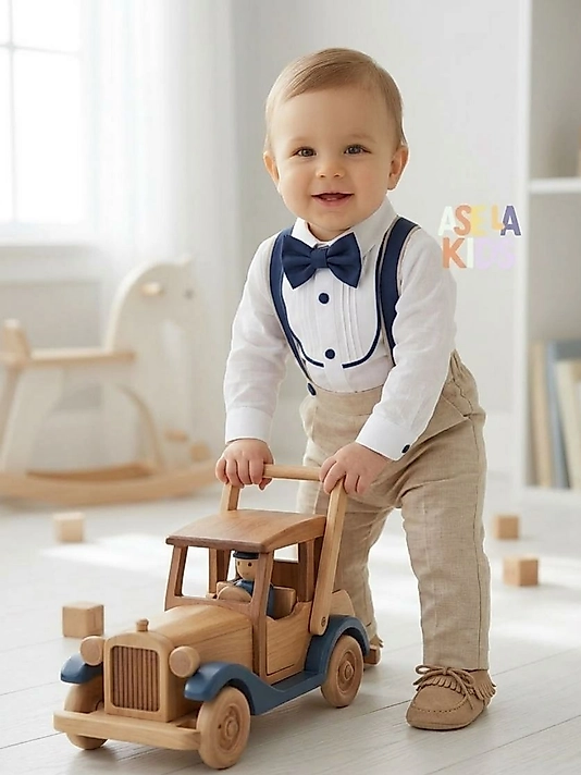 Bej+Lajivert Salopet Takım (Gömlek+Salopet+Papyon)