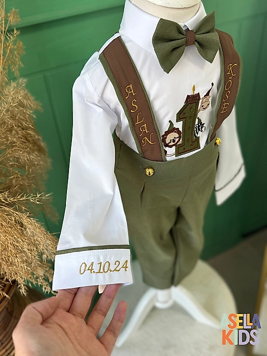 Erkek Çocuk Yeşil Salopet Takım - Safari 1 Nakışlı