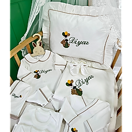 Yenidoğan Set - Bebeğinizin İsmi ve Balonlu Ayıcık Nakışlı