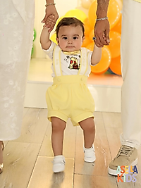 Erkek Çocuk Sarı Winnie Nakışlı Salopet Takım
