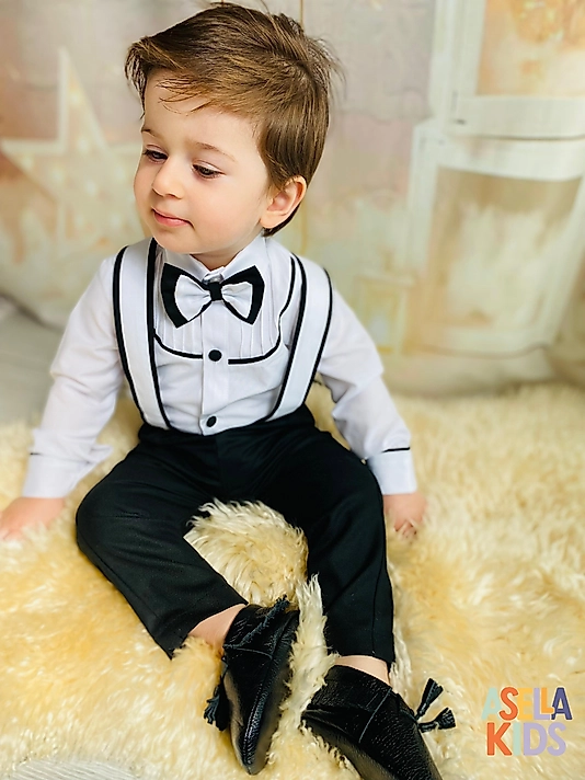 Erkek Çocuk Siyah/Beyaz Salopet Takım