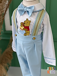 Erkek Çocuk Bebe Mavisi Salopet Takım - Winnie Nakışlı