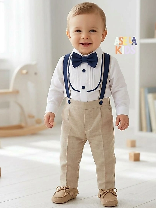 Bej+Lajivert Salopet Takım (Gömlek+Salopet+Papyon)