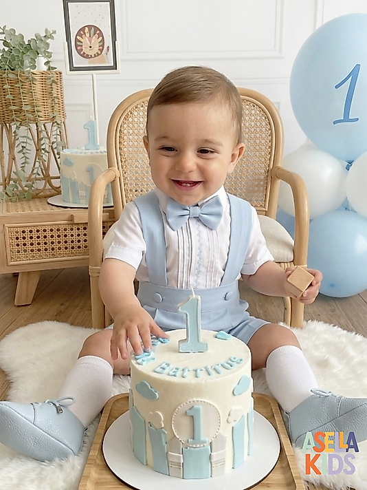 Erkek Çocuk Bebe Mavi Salopet Takım