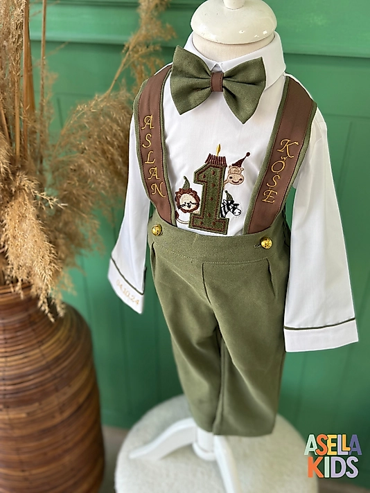 Erkek Çocuk Yeşil Salopet Takım - Safari 1 Nakışlı