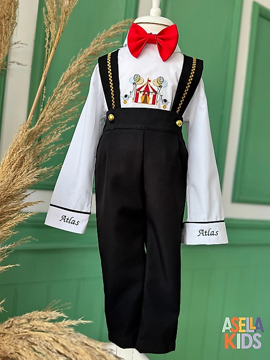 Erkek Çocuk Siyah Salopet Takım - Sirk Nakış