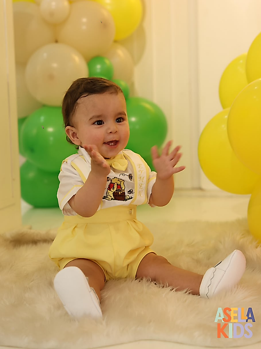 Erkek Çocuk Sarı Winnie Nakışlı Salopet Takım