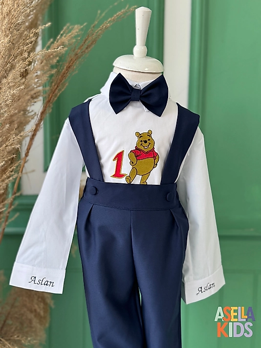 Erkek Çocuk Lajivert Salopet Takım - Winnie ve 1 Nakışlı
