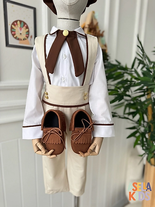 Bej Salopet Takım (Gömlek+Salopet+Fular)