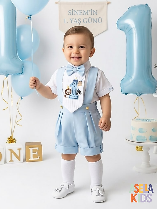 Erkek Çocuk Bebe Mavi Salopet Takım