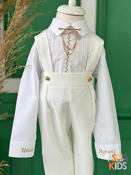 Erkek Çocuk Ekru Salopet Takım