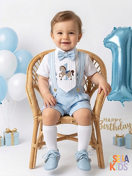 Erkek Çocuk Bebe Mavi Salopet Takım