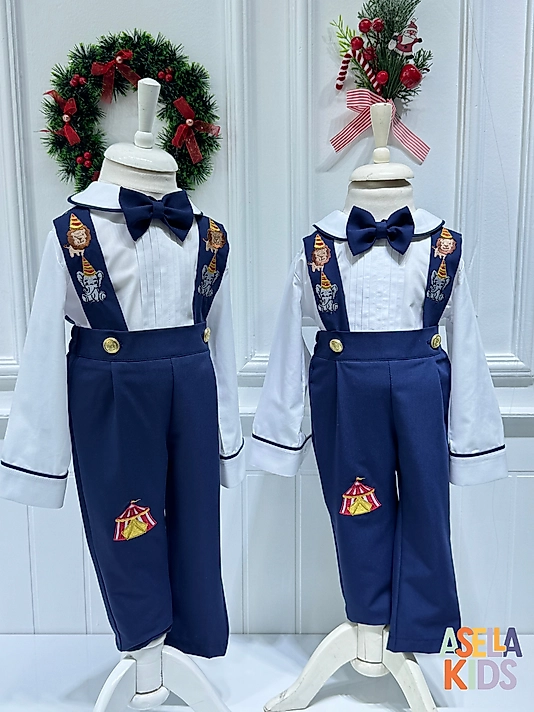 Erkek Çocuk Lajivert Salopet Takım - Nakışlı