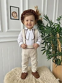 Bej Salopet Takım (Gömlek+Salopet+Fular)