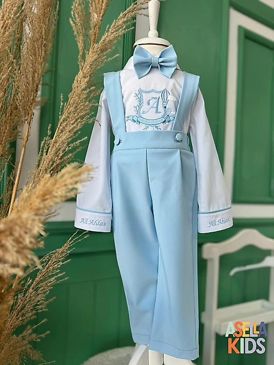 Bebe Mavisi Salopet Takım - Göğüs Nakışlı