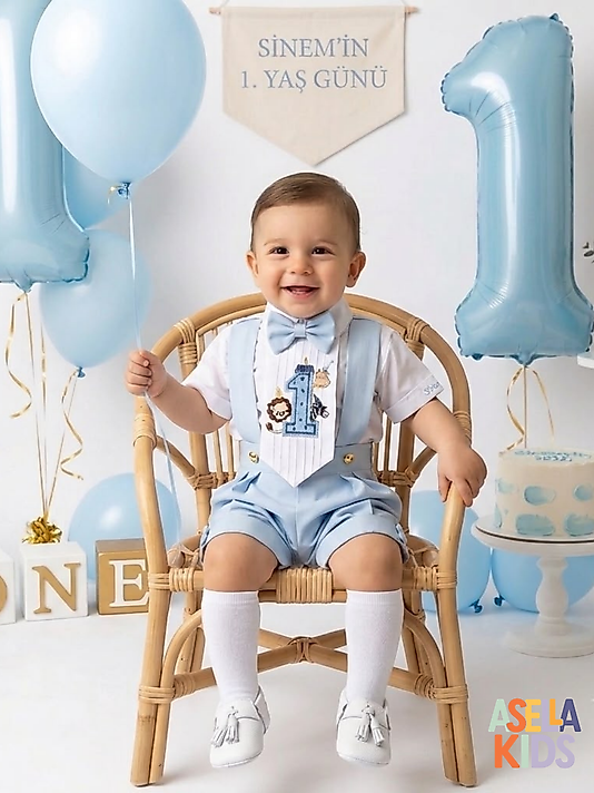 Erkek Çocuk Bebe Mavi Salopet Takım