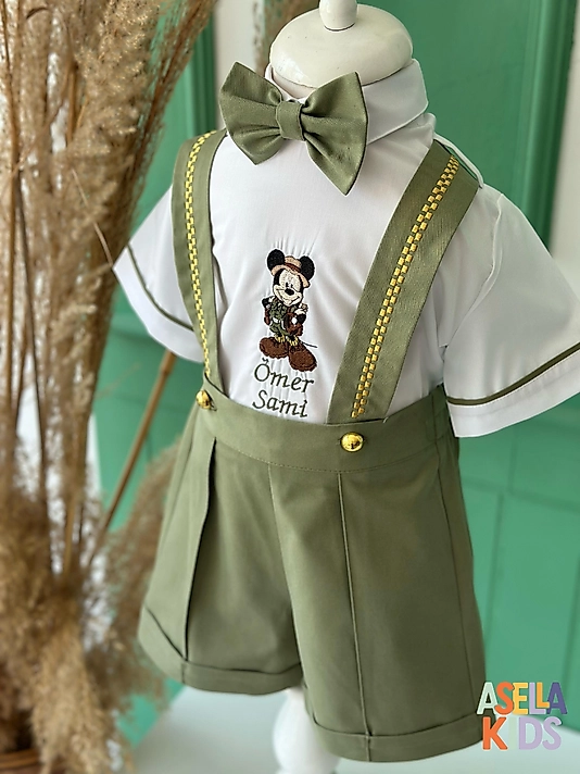 Erkek Çocuk Yeşil Salopet Takım - Mickey Nakışlı