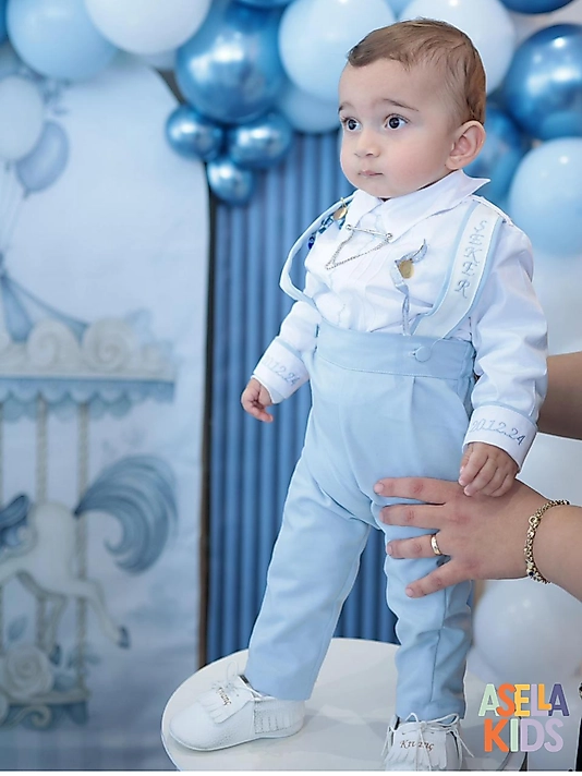Erkek Çocuk Bebe Mavi Salopet Takım