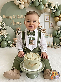 Erkek Çocuk Yeşil Renk Salopet Takım - Kravak Nakışlı