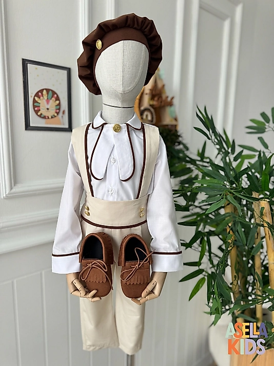 Bej Salopet Takım (Gömlek+Salopet+Fular)