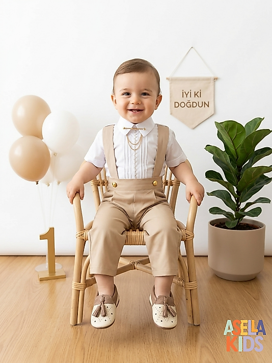 Erkek Çocuk Camel Renk Salopet Takım