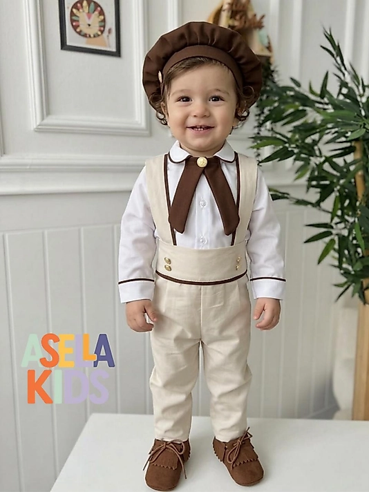 Bej Salopet Takım (Gömlek+Salopet+Fular)