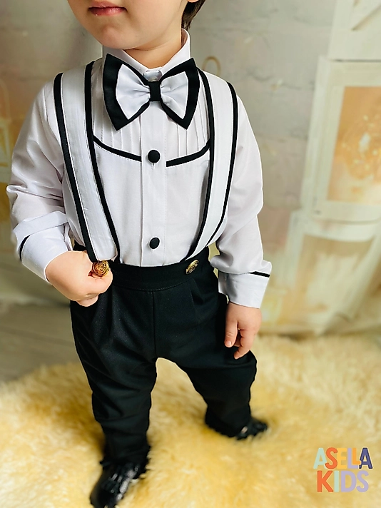 Erkek Çocuk Siyah/Beyaz Salopet Takım