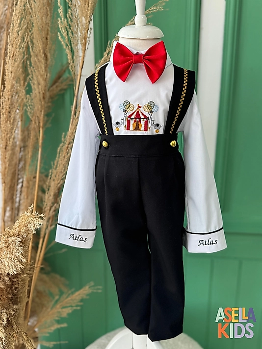 Erkek Çocuk Siyah Salopet Takım - Sirk Nakış