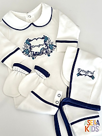 Yenidoğan Set - Bebeğinizin İsmi ve Çelenk Nakışlı