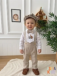 Bej Salopet Takım (Gömlek+Salopet+Papyon+Nakışlı Önlük)