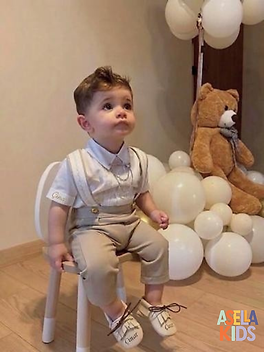 Erkek Çocuk Bej Salopet Takım