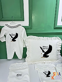 Yenidoğan Set - Bebeğinizin İsmi ve Kartal Nakışlı