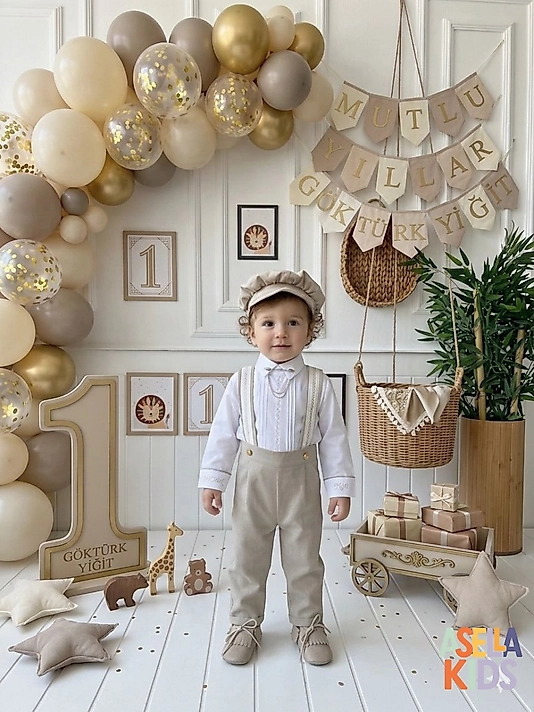 Erkek Çocuk Bej Salopet Takım