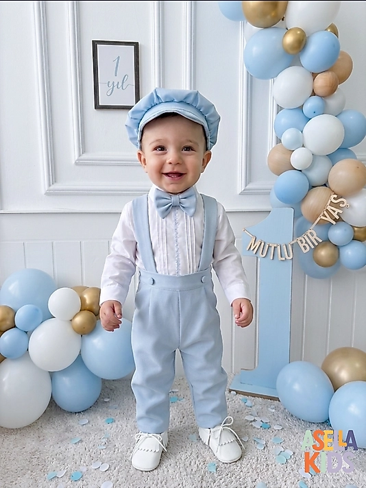 Erkek Çocuk Bebe Mavi Salopet Takım